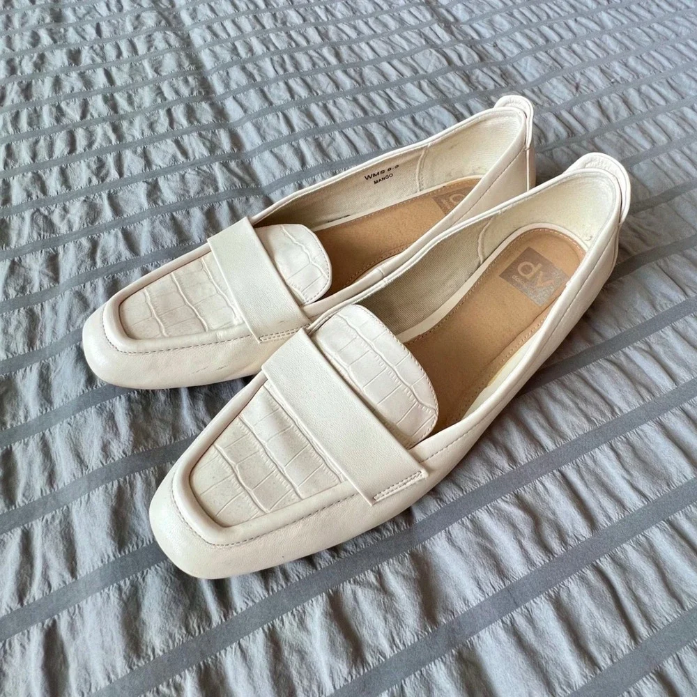 DV Dolce Vita Mango Cream Croc Embossed Square‎ Toe Loafers Women's Shoes 8.5